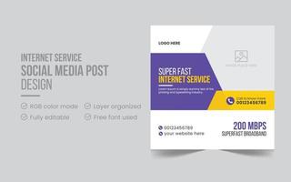 servicio de Internet súper rápido publicación en redes sociales o plantilla de diseño de banner web promocional. plantilla de diseño de volante cuadrado para descarga profesional de proveedor de servicios de internet vector