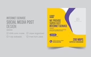 Internet service social media post design. Broadband internet service provider square social media post design template. Square flyer design template pro download vector