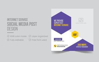 Internet service social media post design. Broadband internet service provider square social media post design template. Square flyer design template pro download vector