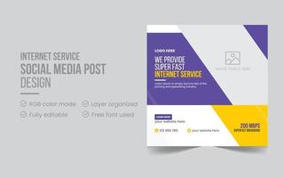 Super fast internet service social media post or promotional web banner design template. Square flyer design template for internet service provider Pro download vector