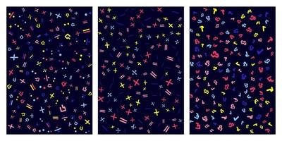 patrones, fondos geométricos abstractos con diferentes formas geométricas: triángulos, círculos, puntos, líneas. estilo Menfis. brillante y colorido, estilo de los 90. patrón de vectores sin fisuras. color neón, aleatorio