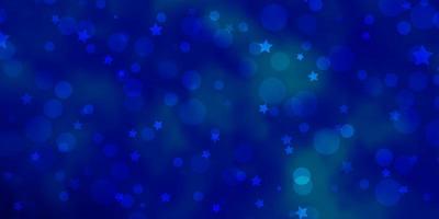 textura de vector azul claro con círculos, estrellas.