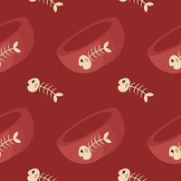 seamless pattern cat feeder with fish bones vector