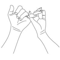 Illustration line drawing a hands making promise as a friendship concept. Loving couple holding hands. Hands of two people hook their little fingers together. Pinky promise design for shirt or jacket vector