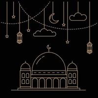 Ramadan monoline mezquitas y linternas. vector
