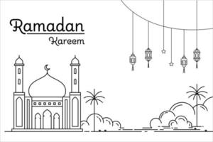 ramadan kareem monoline mosque vector