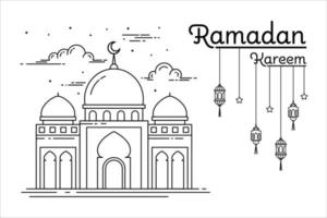 mezquita de ramadán y linterna vector