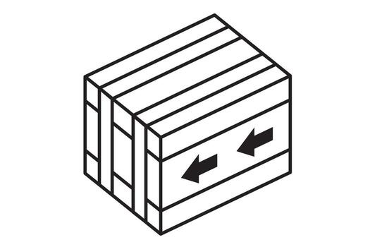 Delivery box outline vector icon. Black and white simple delivery container design with arrows, isometric projection. Cardboard box icon.