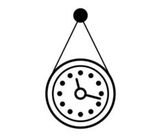 Wall clock vector line art icon. Black and white outline old wall clock illustration with black thin line isolated on white background.