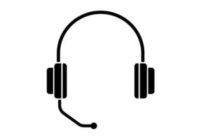 Headphone icon illustration. Black and white wireless gaming headphone with microphone, flat vector design element.