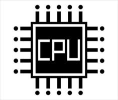 Black and white vector CPU illustration. Computer central process unit icon. PC processor CPU icon.