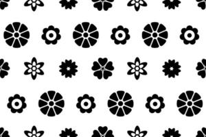 Flat floral pattern. Black and white flowers repeating pattern. Vector creative pattern for wrapping, textile, covering, printing and other design projects.