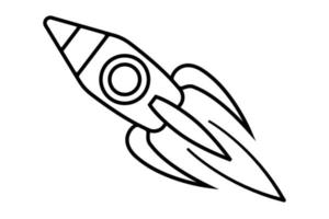 Rocket icon. Vector rochet black and white line art illustration. Outline spaceship icon isolated on white background.