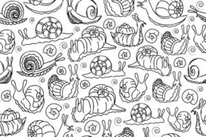 Cartoon snails outline pattern. Black line art snails and swirls repeating seamless pattern. Good for textile, wrapping paper, wallpaper and other designs. vector