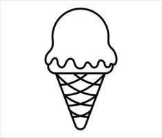 Ice cream icon. Simple vector ice cream illustration with black thin line. Cone dessert with melting ball toping.