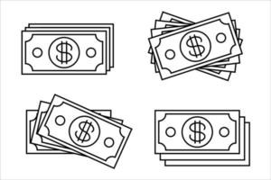 Dollars icon design element set. Black and white vector dollar illustration collection isolated on white background. Paper money icon.