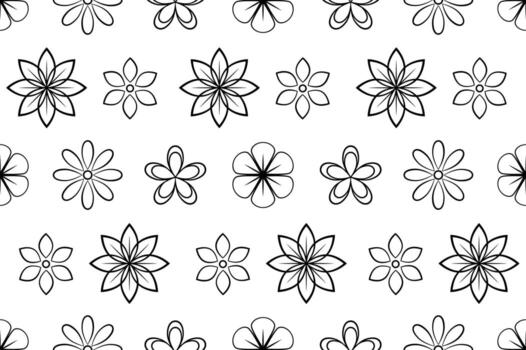 patrón floral transparente en blanco y negro con flores simétricas abstractas. iconos repetitivos florales para envolver papel y patrón textil. vector