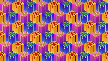 Colorful gift boxes seamless pattern. Yellow blue and purple boxes 3D rendering, repeating seamless pattern. vector