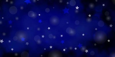 Dark BLUE vector texture with circles, stars.