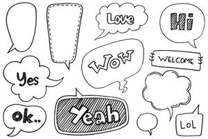 Hand drawn set of speech bubbles isolated . Doodle set element. Vector illustration.