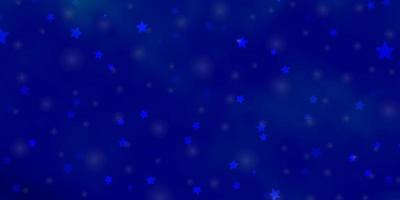 Fondo de vector azul claro con estrellas pequeñas y grandes.
