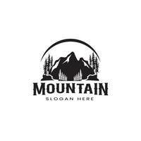 Mountain and trees adventure outdoor badge symbol logo design vector