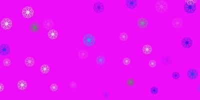 patrón de doodle de vector rosa claro, azul con flores.