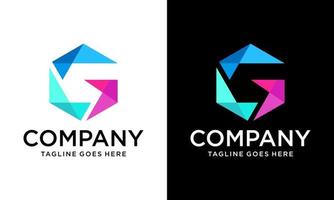 Vector logo design template. Colorful hexagon infinity loop shape, business technology abstract symbol. Letter G icon.