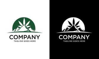Resumen de marihuana y montaña. ilustración creativa montaña simple con vector de diseño de logotipo de hoja de cannabis
