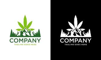 Resumen de marihuana y montaña. ilustración creativa montaña simple con vector de diseño de logotipo de hoja de cannabis