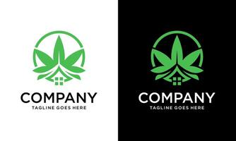 Green House Logo Template, House Leaf Logo, Cannabis Logo, Marijuana Green House vector