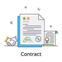 Paper with handshake, concept of business contract icon vector