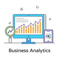 Flat outline icon of business analytics, online data vector