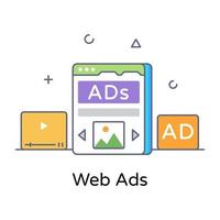 Online web ads icon in flat outline concept design vector