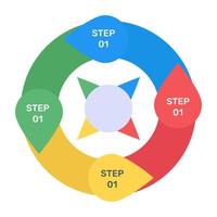 A modern infographic showing multi pie chart in flat icon vector