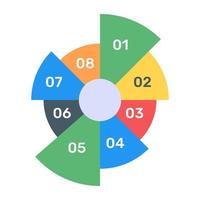 una infografía moderna que muestra un gráfico circular múltiple en un icono plano vector