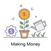 Money making flat outline icon, editable vector