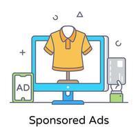 Online ads, flat outline concept icon of sponsored ads vector