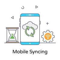 Arrows with cloud inside smartphone, mobile syncing icon vector