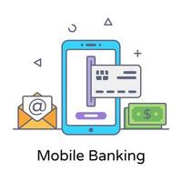 Card with smartphone, mobile banking icon vector