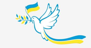 Dove of peace in blue color holding in its beak the flag of Ukraine and with the colors of Ukraine on its tail vector