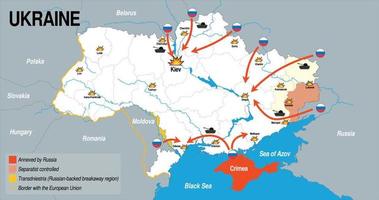 mapa de la invasión rusa de ucrania en color azul, gris y blanco vector