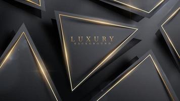 Golden triangle frame with glitter light effects elements and bokeh decoration. Luxury style black background. vector