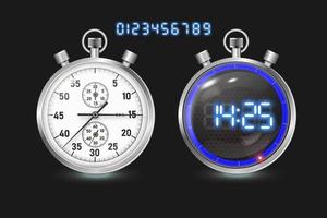 A set of sports digital and analog stopwatches. Stock vector illustration.