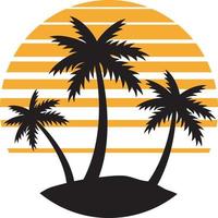 Tropical island with palms and sunset. Vector Illustration.