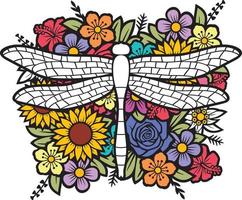 Floral Dragonfly Color Vector Illustration