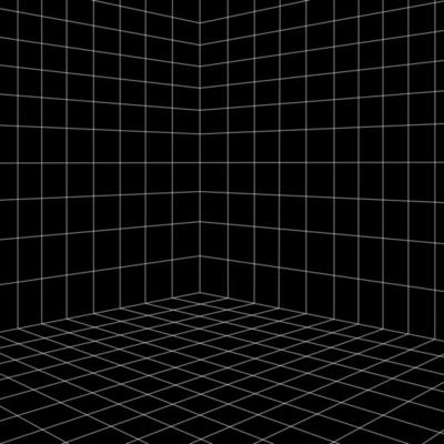 Grid room in perspective, vector illustration in 3d style. Indoor wireframe from lines, template interior square, digital empty box. Abstract geometric design background