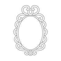 Magic mirror in cartoon style, vector illustration. Oval line frame for print and design. Fairy vintage mirror doddle. Isolated element on white background, graphic template