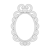 Magic mirror in cartoon style, vector illustration. Oval line frame for print and design. Fairy vintage mirror doddle. Isolated element on white background, graphic template