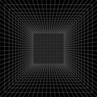 Grid room in perspective, vector illustration in 3d style. Indoor wireframe from white lines, template interior square, digital empty box. Abstract geometric design background